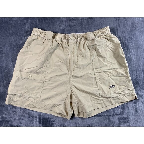 Aftco Performance Fishing Shorts Men's Size 44 Beige Nylon Elastic Waist - Picture 1 of 8
